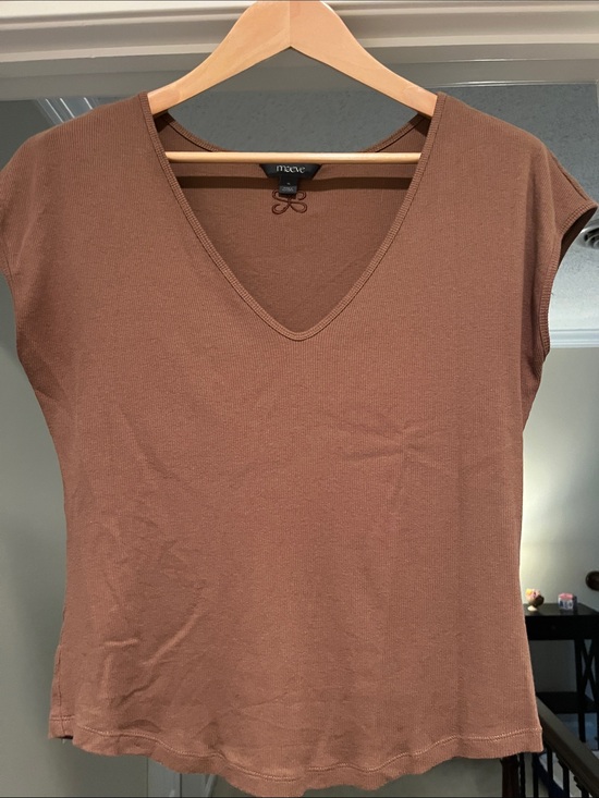Maeve Tops - Maeve Brown V-Neck Cap Sleeve Knit Tank Top